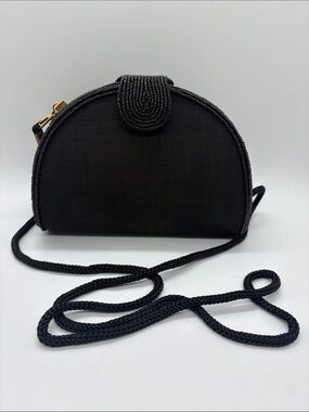 Black Beaded Half-Moon Mini Crossbody Evening Event Bag